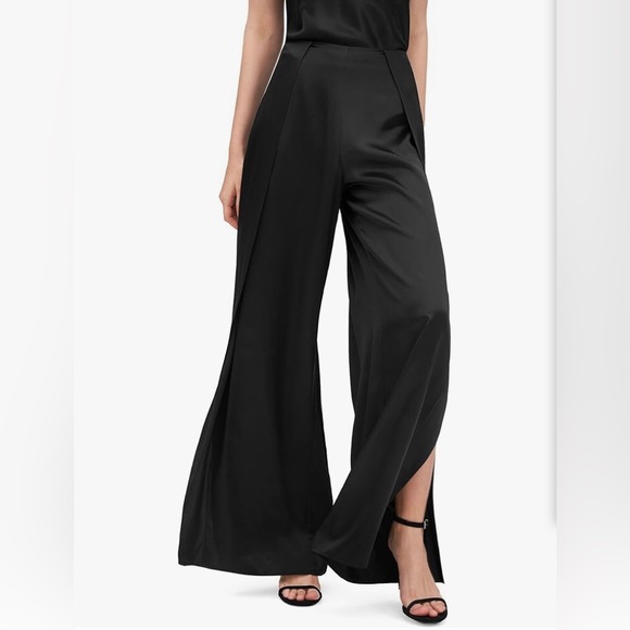 Lilysilk Pants - lilysilk silk pants satin black wide palazzo slits built-in shorts sz 28
